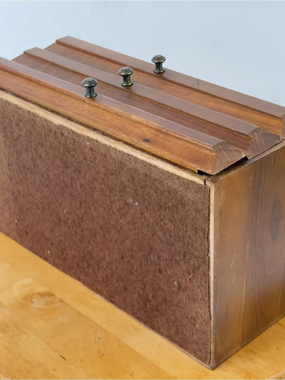 Mid Century Walnut Wood Desk Organizer Jewelry Desk Valet Box w Drawers Catchall